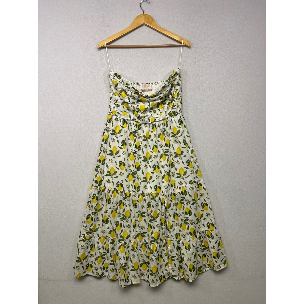 Cottagecore Audrey Parks Francesca's Womens Large White Lemon Tiered Midi Dress